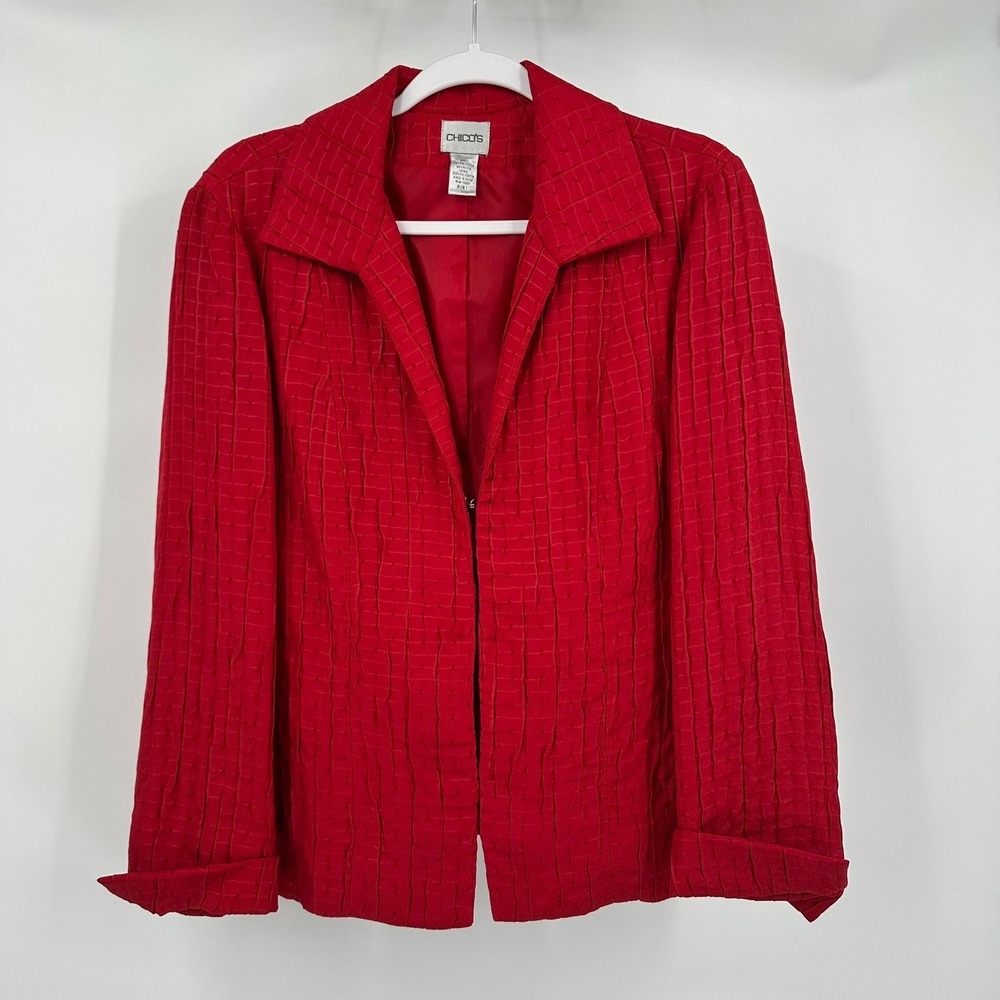 Chicos Womens Textured Sophisticated Blazer Size 1 US M Red Bold Professional